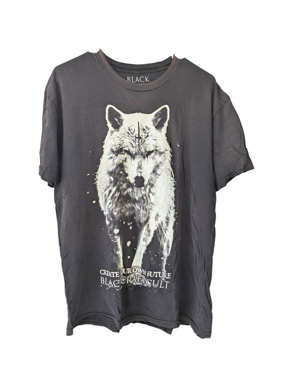BlackCraft Cult Wolf Graphic Black fader distressed T-Shirt Size L Goth Band